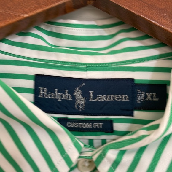 Think Christmas!Green white stripe with red pony custom fit polo by Ralph Lauren - Picture 2 of 4